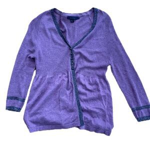 Boden Purple Cotton Cardigan Sweater with Glass Buttons sz. 10  #AE